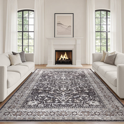 Boho Tribal Washable Vintage Oriental Area Rug for Living Room Bedroom-Black