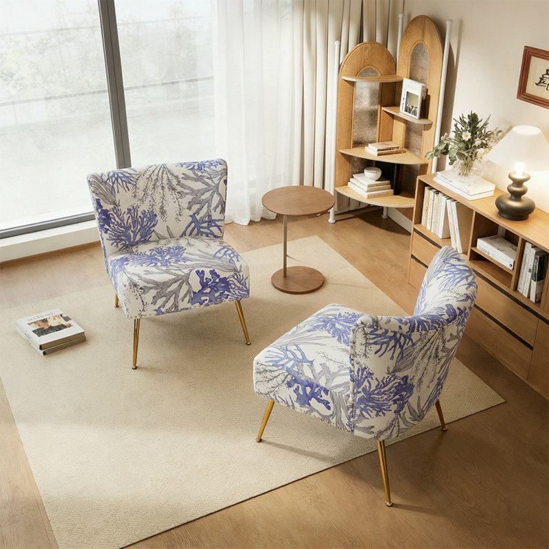 Chaise d'appoint à oreilles florale à motifs floraux (ensemble de 2), Bleu
