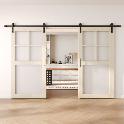 Portes de grange en verre givré double non assemblées et finies 48 po x 80 po Homquer Tinsmith Grey