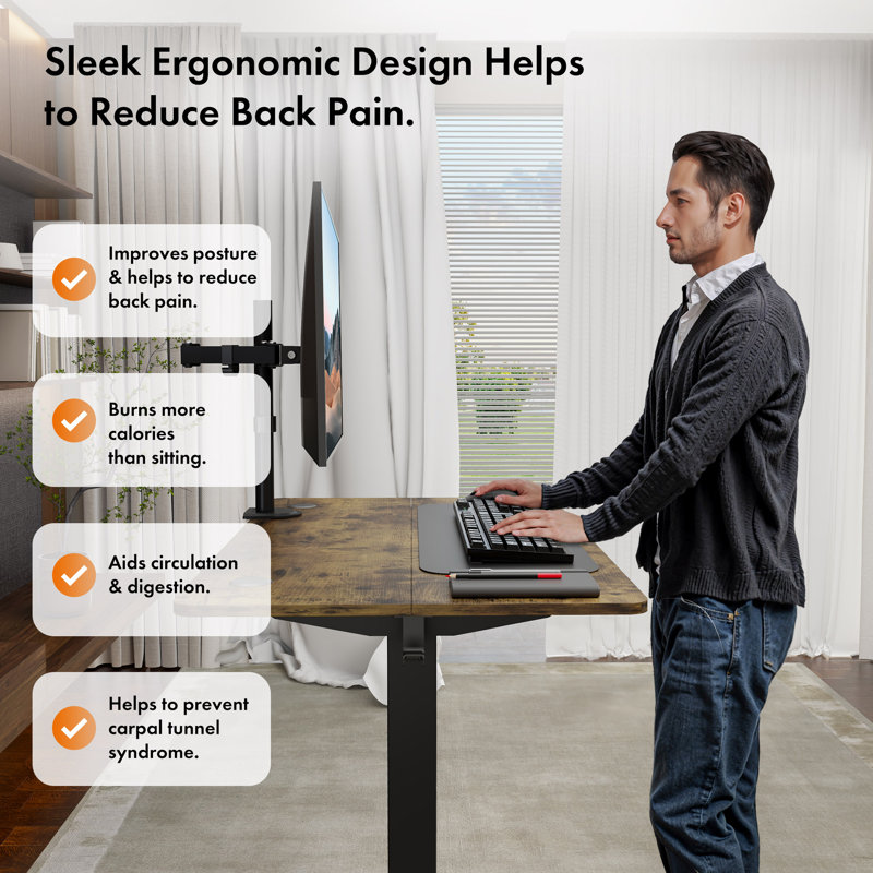 Adjustable Height Steel Standing Desk, 100 W x 60 D, Walnut/Black