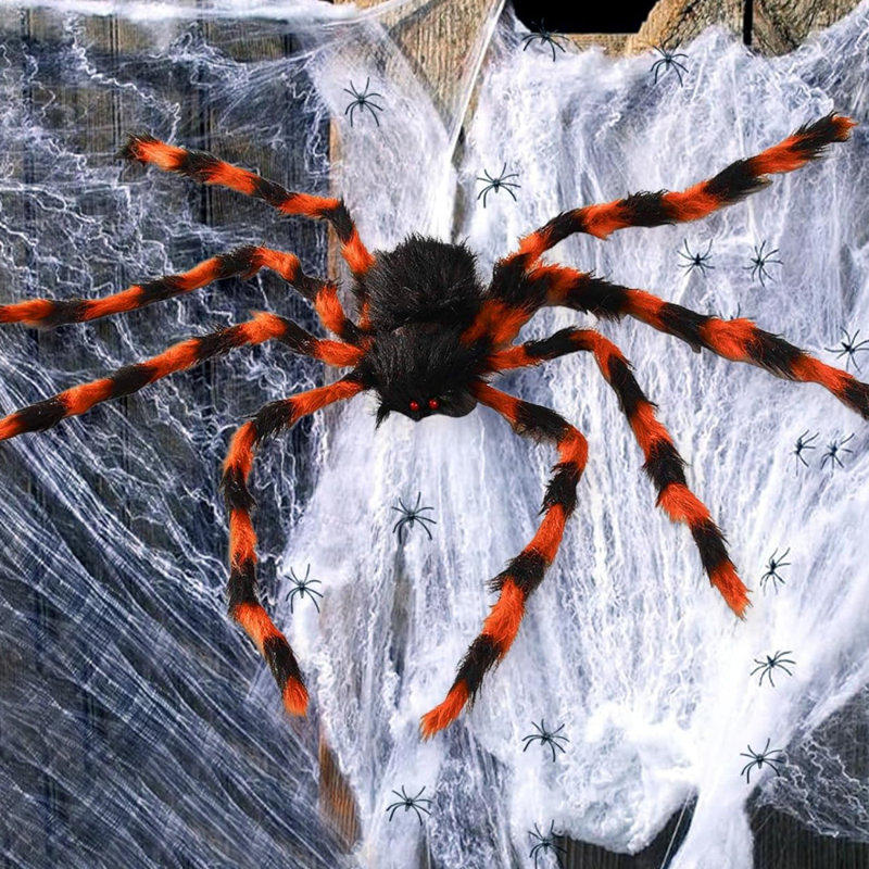 Paquet de 2 décorations d'Halloween d'extérieur poilu brun de 5 pi, accessoires de maison hantée effrayante de grande araignée géante, décorations d'Halloween pour jardin, jardin, porche, cour, fête