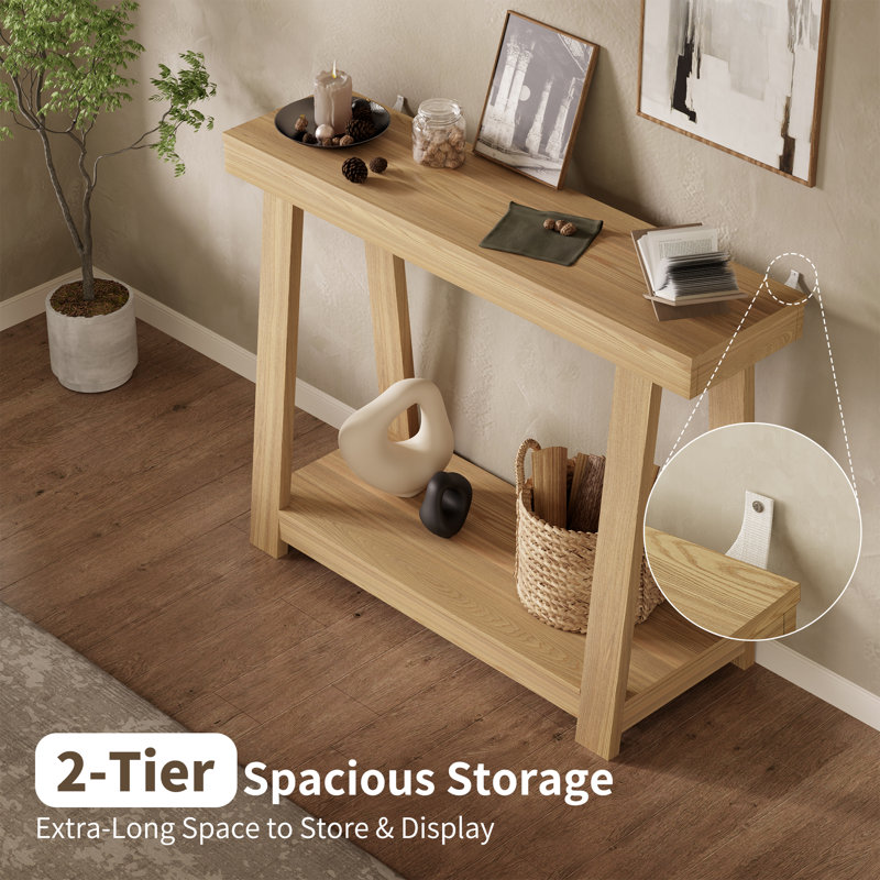 43.5" Elegant Oak Wood Color Console Table Entryway Table For Hallway, Oak Wood