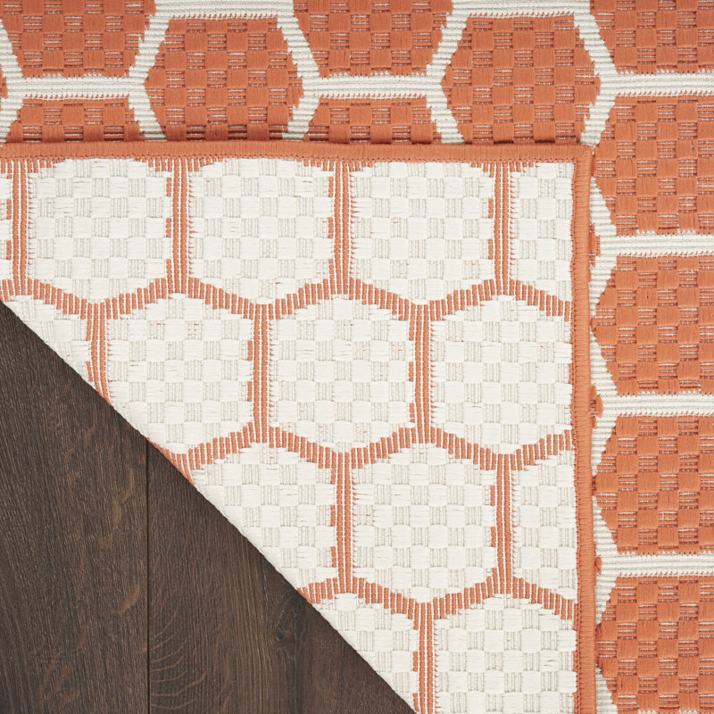 Casie Geometric Reversible Indoor / Outdoor Area Rug in Orange, Runner 2'2" x 10'