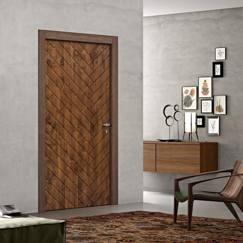 Porte à panneaux en bois massif et métal, Noyer, H 96 po x l 36 po