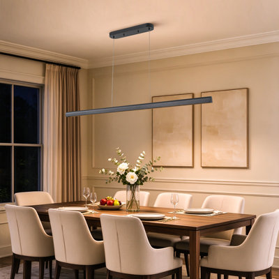 Suspension moderne en bois à intensité variable de 59 pouces pour îlot de cuisine, avec lustre DEL intégré et 3 températures de couleur.