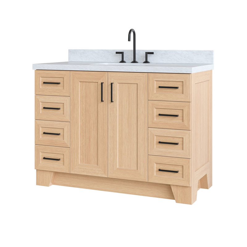 Freitas 48'' Solid Wood Single Bathroom Vanity, Rectangle, Natural Oak, Carrara Marble