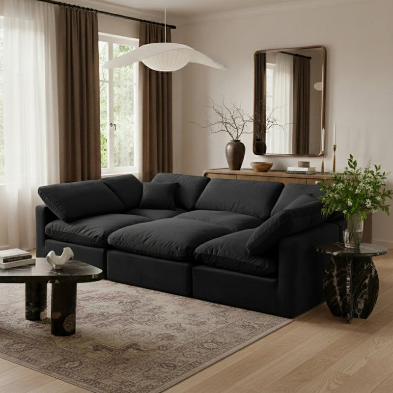 Ensemble modulaire de coin en velours 6 pièces Itala, Velours noir