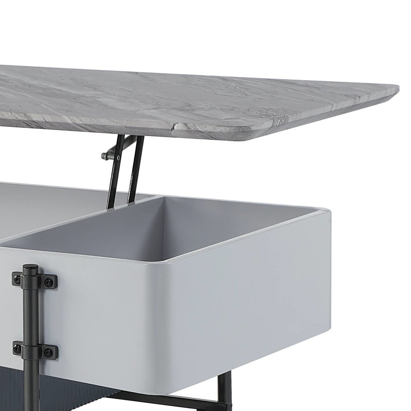 Grey and White High Gloss Coffee Table with Lift Top, 24" H x 47" W x 26" D, Gray Duplicate 2