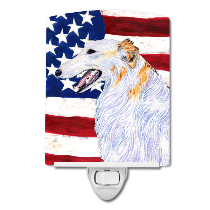 Drapeau américain avec éclairage en céramique terrier fox american, Barzoï