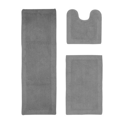 Merkel 100% Cotton Tufted Premium 3 Piece Bathroom Rug Set Machine Washable Extra Soft & Absorbent Reversible Bath Rug
