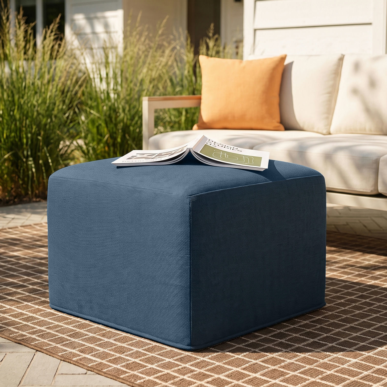 Praia 22" Sunbrella® Patio Ottoman, Spectrum Indigo Sunbrella®