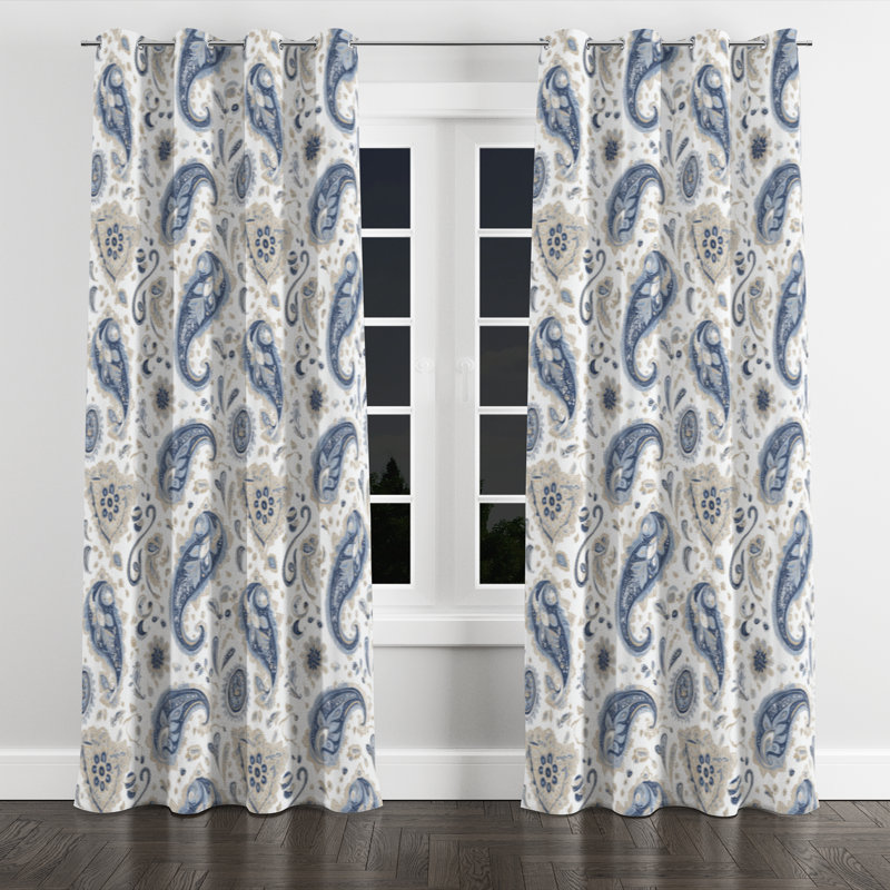 French Country Blackout Curtains - Transitional Blue Vintage Paisley Dreams Grommet Curtain - 1 Panel, 52" W x 63" L