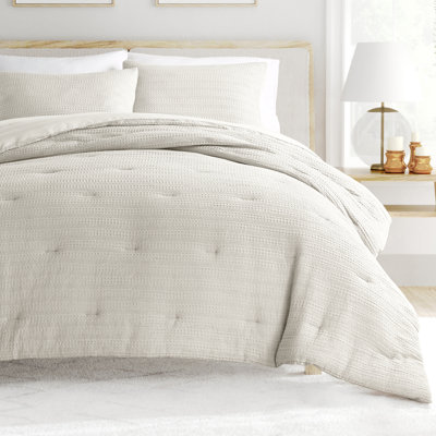 Waffle Textured 3-PC Comforter Set All Season Down-Alternative Ultra Soft Bedding