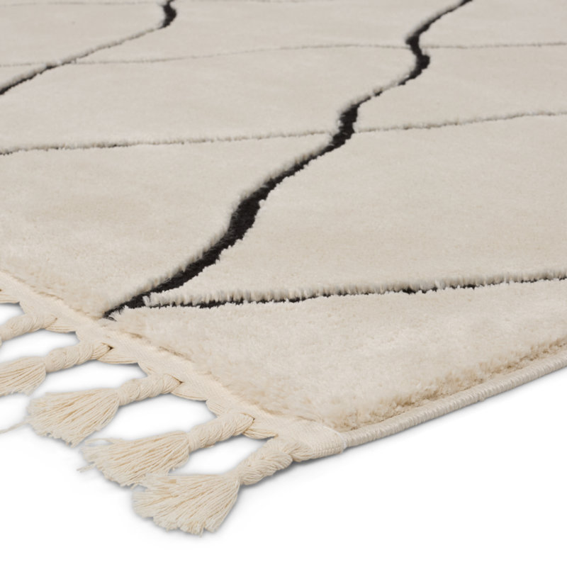 Black and Ivory Trellis Rectangular 10' x 14' Shag Rug