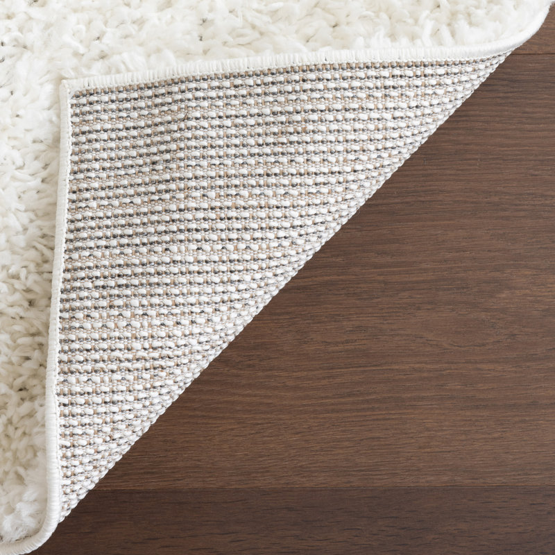 Oguz Power Loom Performance Solid Shag Ivory Rug, Square 6'