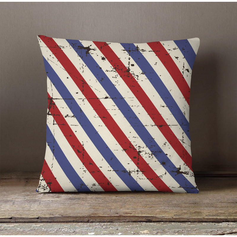 Throw Pillow With Insert, 20"H x 20"W, Blue/White/Red Striped 3