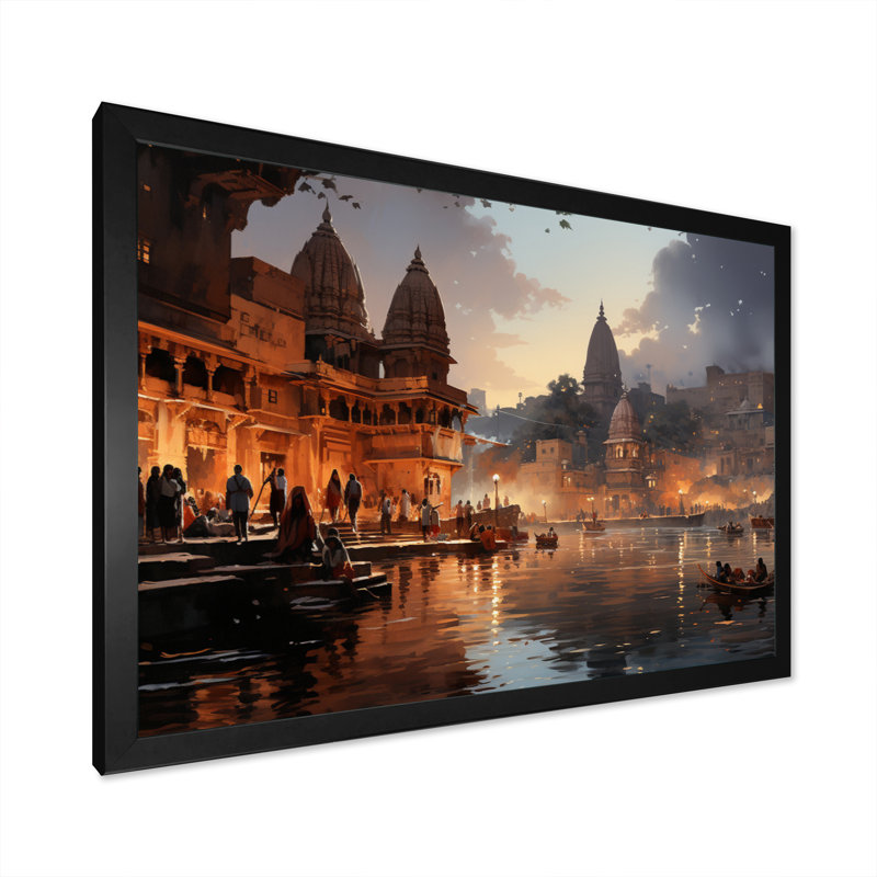 Art indien indien beige et gris, art mural indien, H 30 po x l 40 po x P 1,5 po, Cadre simple noir