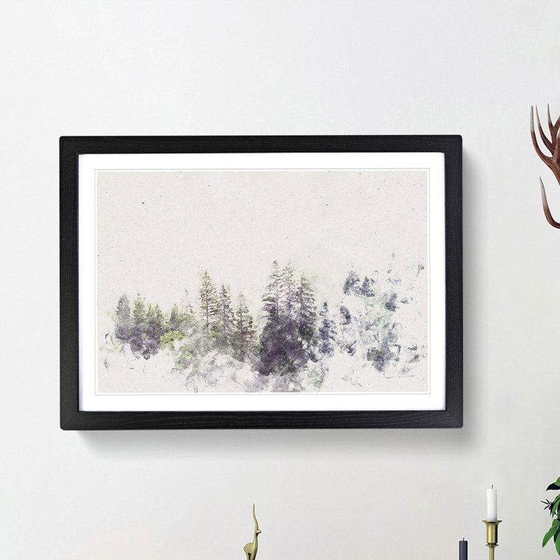 Pine Tree Forest in the Fog - Picture Frame Painting Print, Black Framed, 45cm H x 63cm W x 2cm D