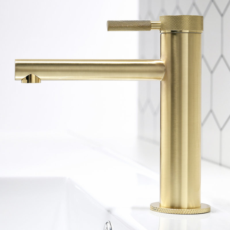 Robinet de lavabo de salle de bain monotrou monocommande en laiton massif, Or brossé