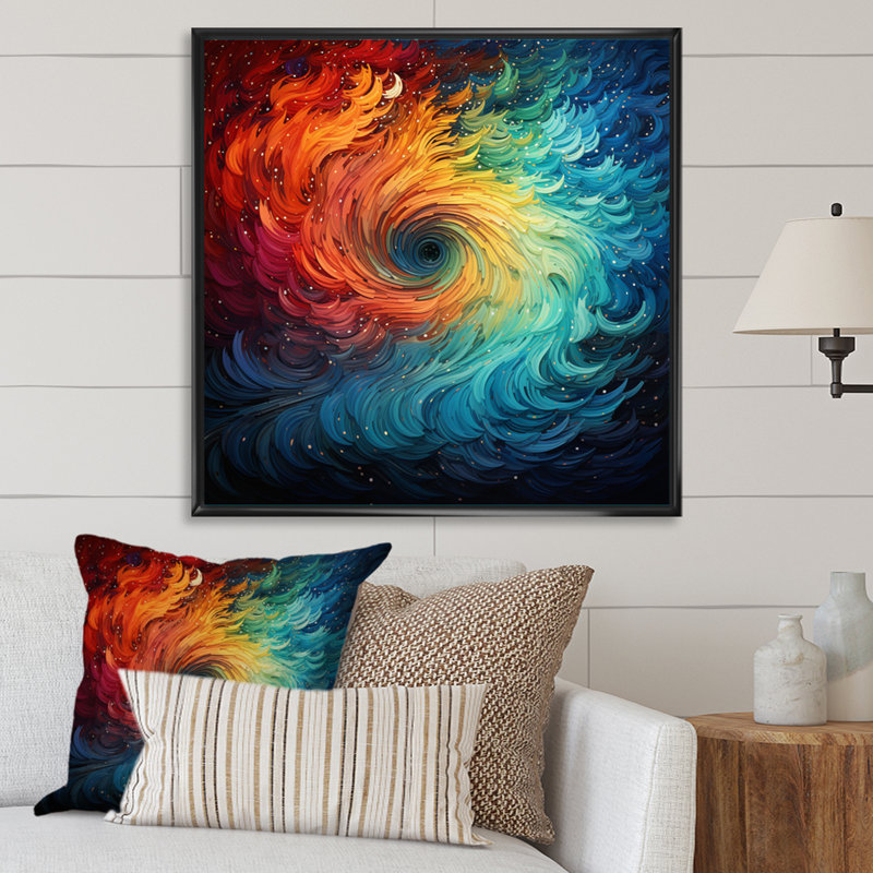 Orage coloré tourbillon kaléidoscope II - art mural abstrait, salon, H 16 po x l 16 po x P 1 po, Cadre flottant noir