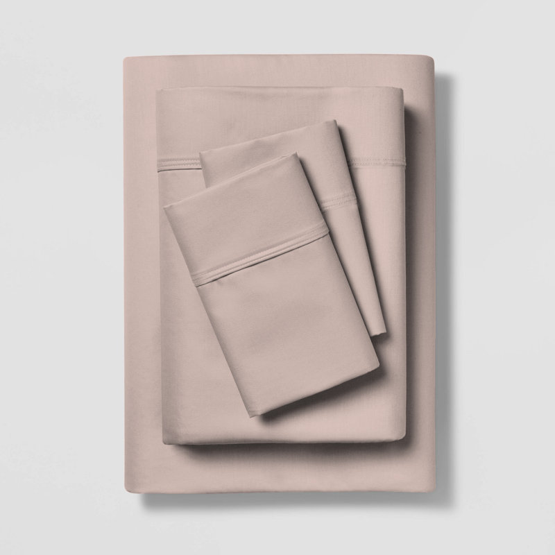 100% Cotton Lightweight Percale Weave Sheet Set, Queen Sheet Set with 2 Pillowcases, Blush