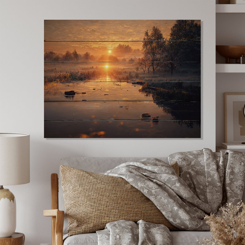 Lucin - paysage chalet montagnes du lac, H 16 po x l 32 po x P 1 po, Bois