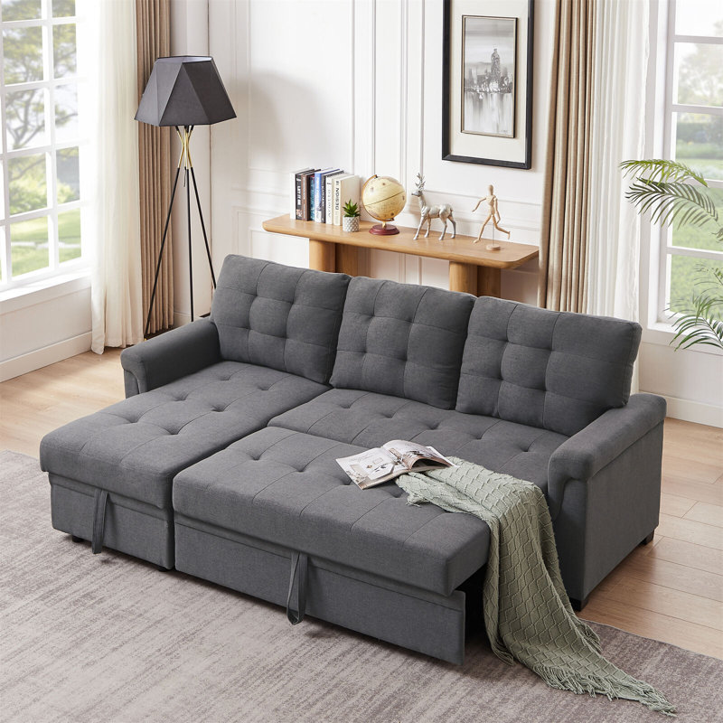 Wilcoxen 3 Seater Foam Sofa Bed, Grey, 100% Linen