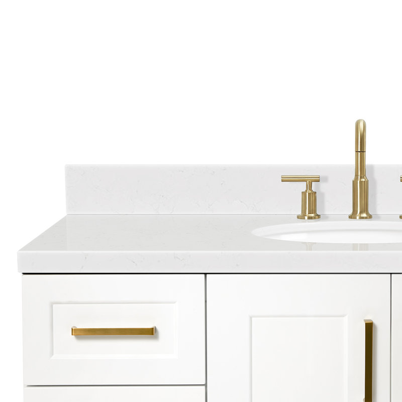 Freitas 48'' Solid Wood Single Bathroom Vanity, White, Oval, Carrara Quartz