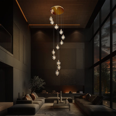 Lustre en cristal de luxe à DEL 12 lumières à intensité variable moderne réglable