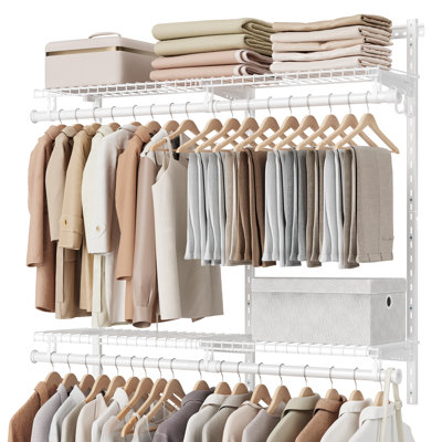 Closet System, Closet Insert Organizer, 4-6 Ft, Adjustable Metal Shelving Unit With 4 Hanging Rods, 4 Shelves, And Hooks, For Pantry Mudroom Garage Ba