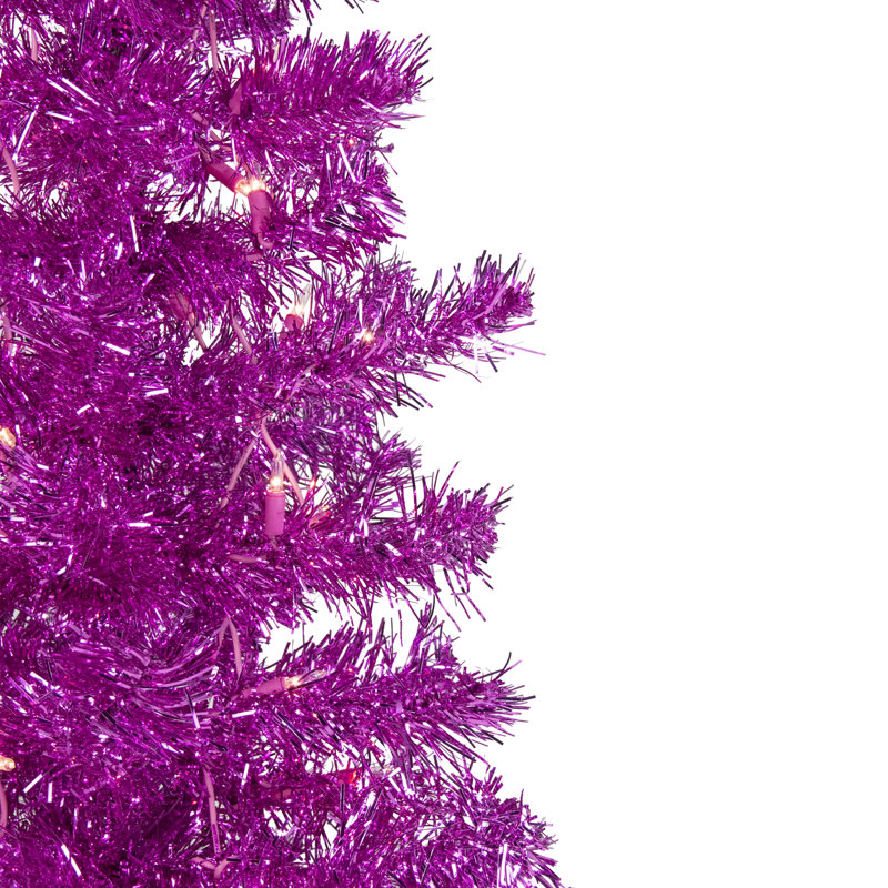 4 Ft. Pink Pre-Lit Tinsel Artificial Christmas Tree With 70 Clear Lights