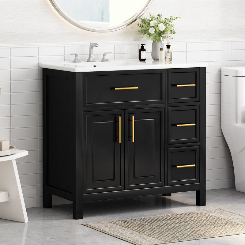 Meuble-lavabo avec lavabo et armoire avec tiroirs, Noir, noir, noir, noir