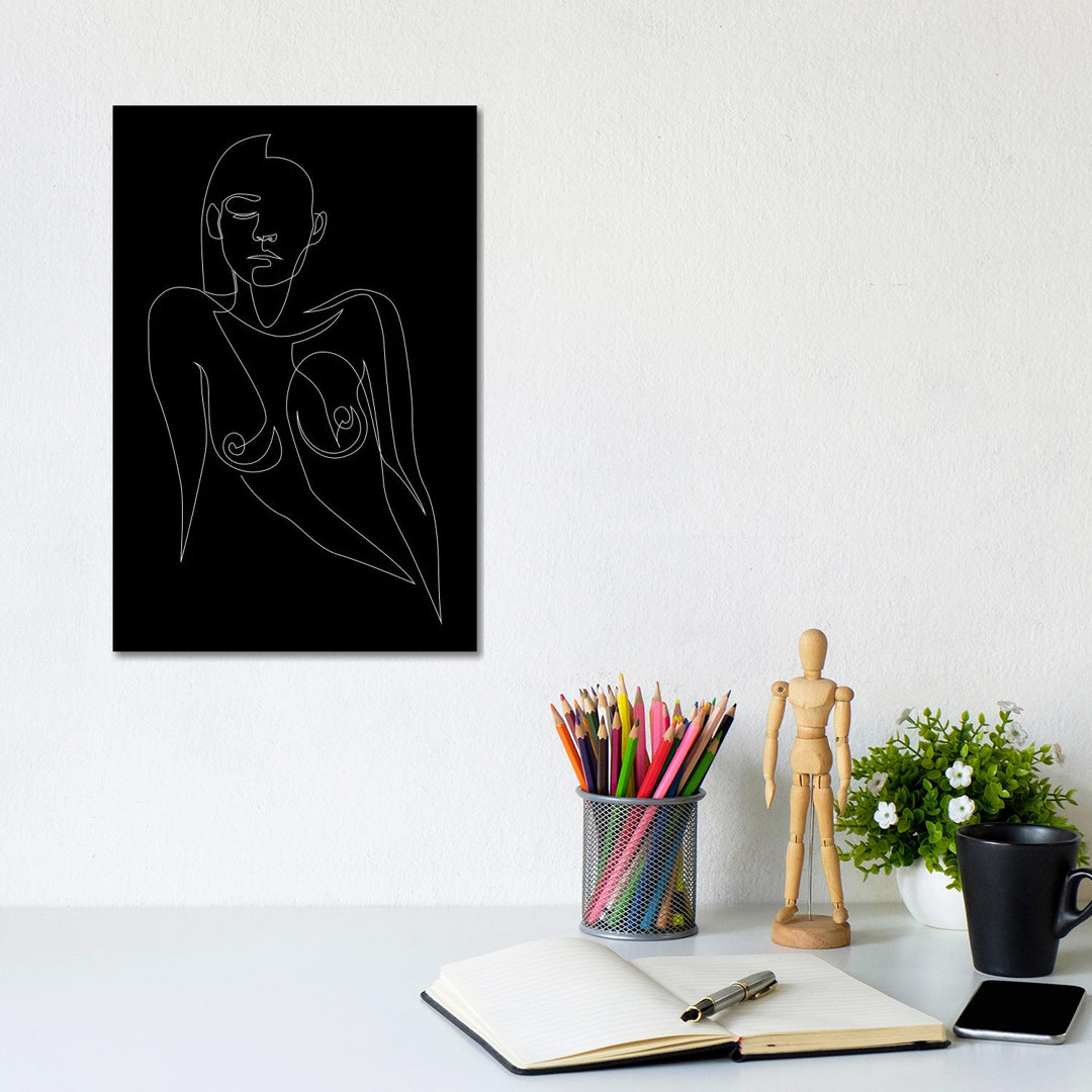 Nude Black - One Line von Addillum - Galerie-verpackte Leinwand Giclée auf Leinwand