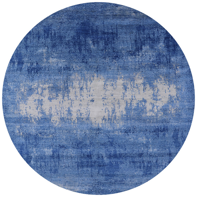 Tapis bleu / gris à motif abstrait Bronxville, Rond 6 pi