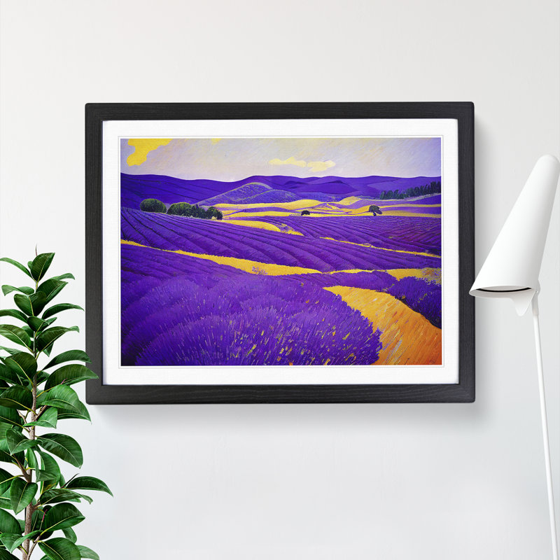 Masterful Lavender Flower Field - Single Picture Frame Painting, 25cm H x 34cm W x 2cm D, Black