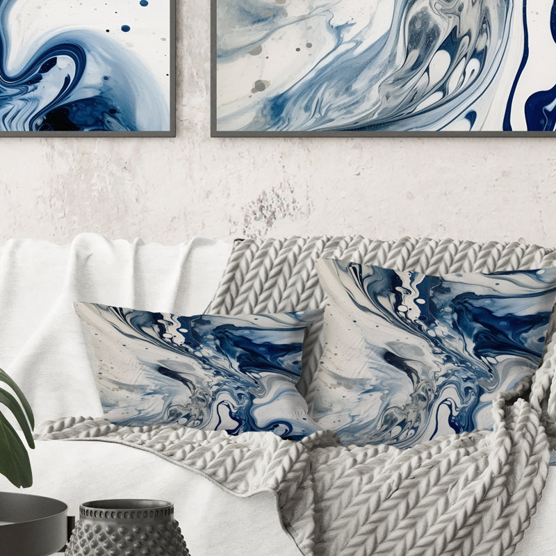 Coussin décoratif bleu et gris Elixir IV - Abstract Abstract, 16" x 16"