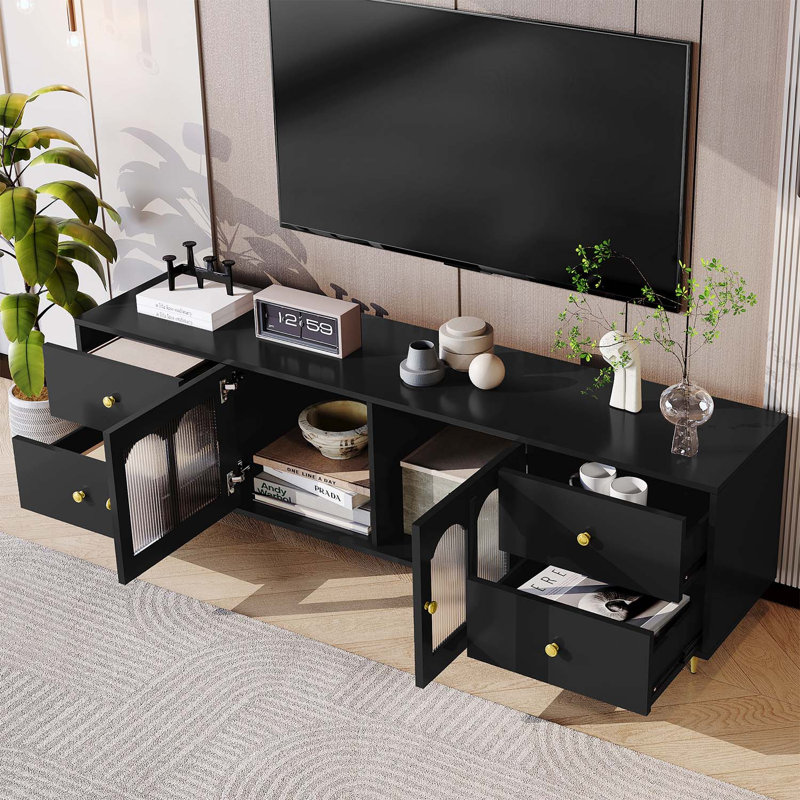 Console moderne 70,9 po pour téléviseur de 75 po ou moins, Noir, noir, noir, noir, Noir et or