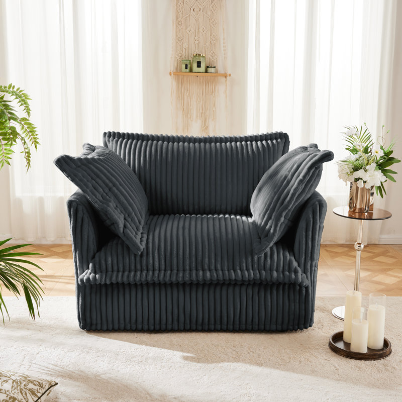 Ciyana Slipcovered Corduroy Accent Chair with Deep Seat & Pillows