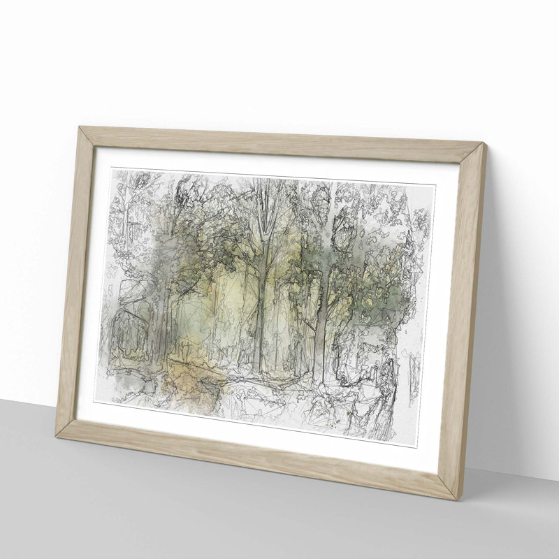 View of the Forest in the Spring in Abstract - Picture Frame Painting Print, 35cm H x 50cm W x 2cm D, Oak