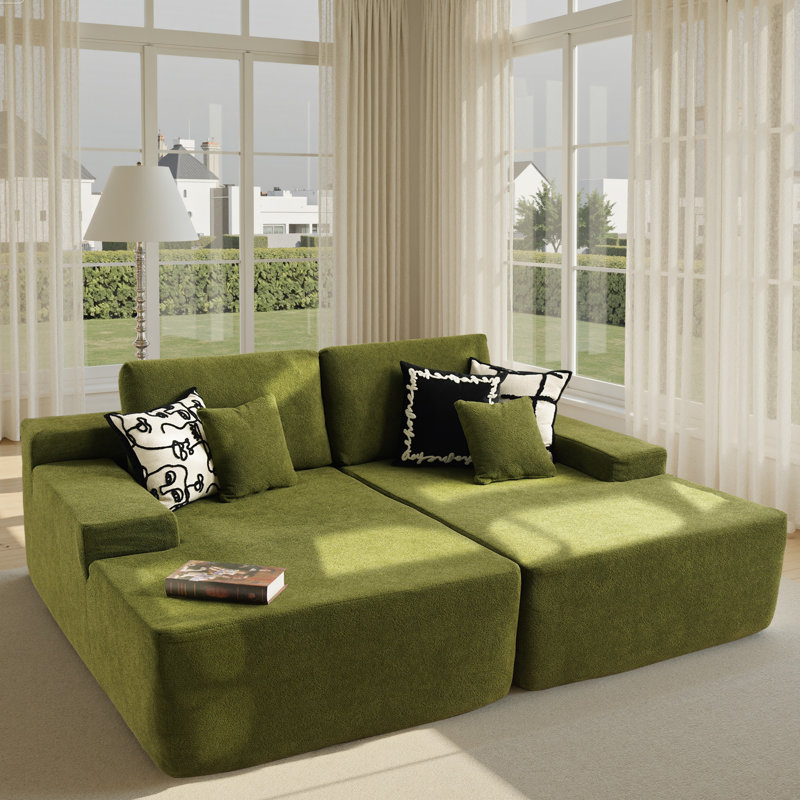  Aucun assemblage de canapé modulaire rembourré 2 pièces rembourré à compression     , Polyester vert