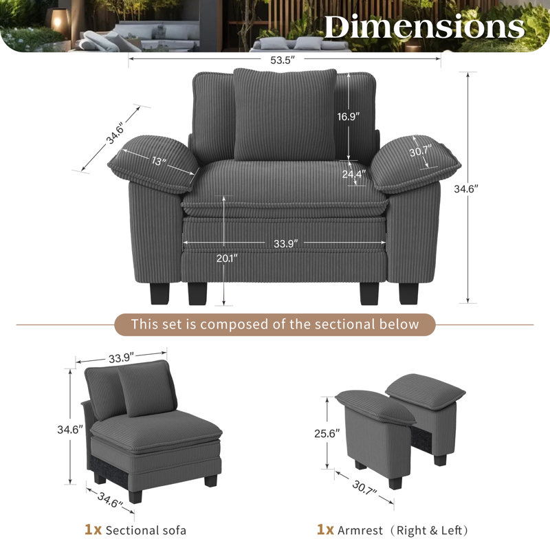Upholstered Accent Chair, Grey Corduroy