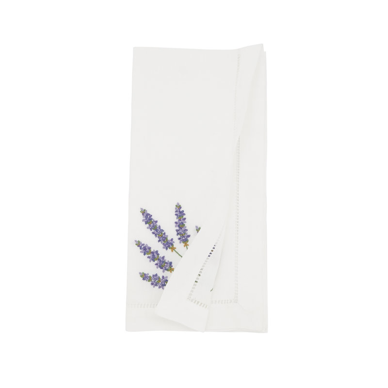 White Cotton Embroidered Lavender Napkins Set of 6