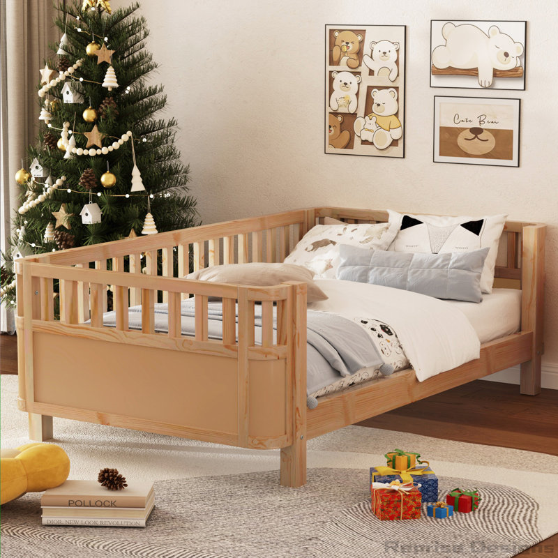 Wood Platform Bed with Rails, Natural, Twin