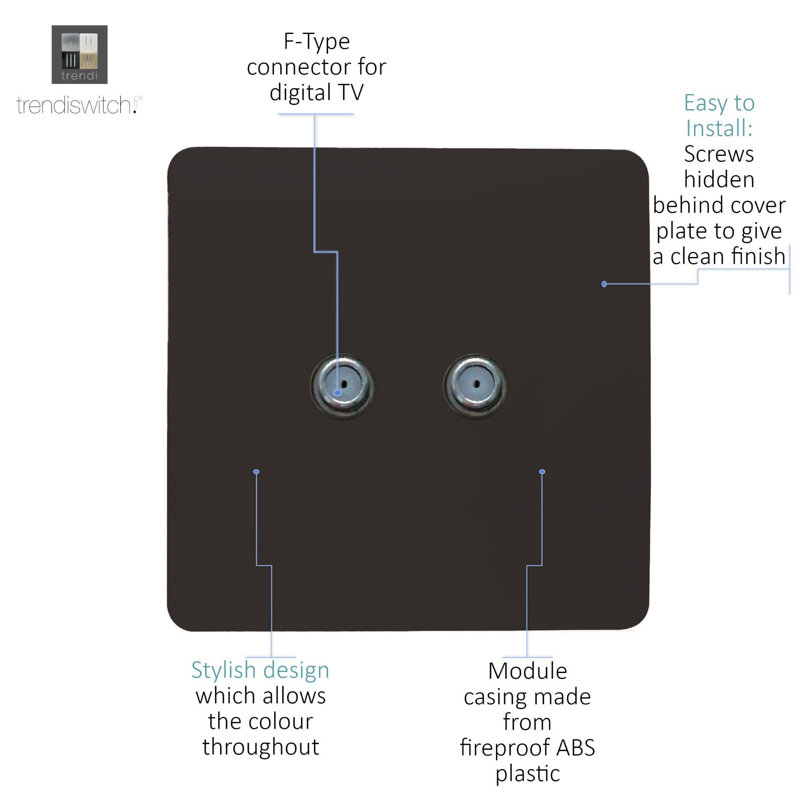 Trendi Switch 2 Gang Male F-Type Satellite Television Socket, Dark Brown