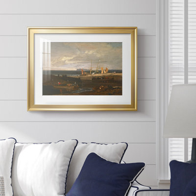 Scène côtière avec des marins et des bateaux-J.M.W. Turner, reproduction encadrée avec passe-partout et verre début du 19e siècle