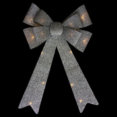 24"" LED Lighted Silver Tinsel Bow Christmas Decoration -  Northlight Seasonal, NORTHLIGHT J93093