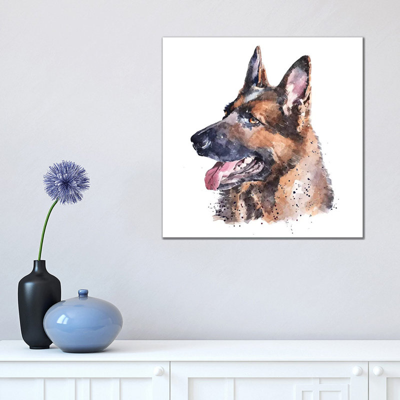 « German Shepherd I » par Edwatercolours-impression, Pas de tapis, Toile tendue, H 18 po x l 18 po x 1,5 po