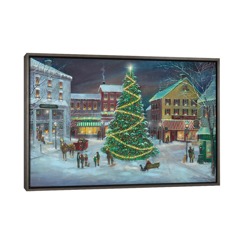 «Village Square» par Ruane Manning - reproduction d'art, H 60 po x l 40po x P 1,5 po, Toile avec cadre gris, Aucun mat