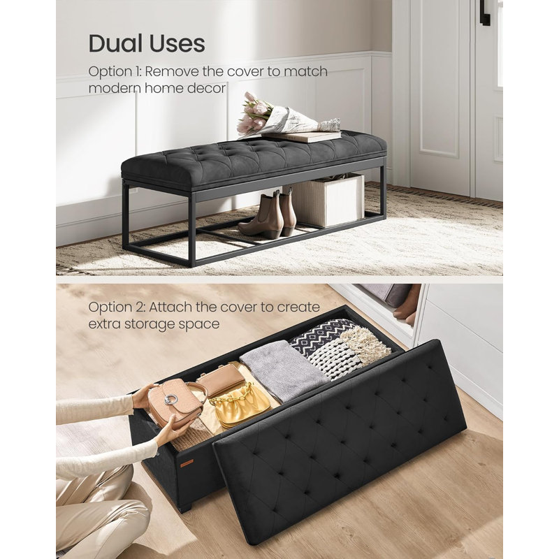 Atmane Fabric Upholstered Storage Bench, Black
