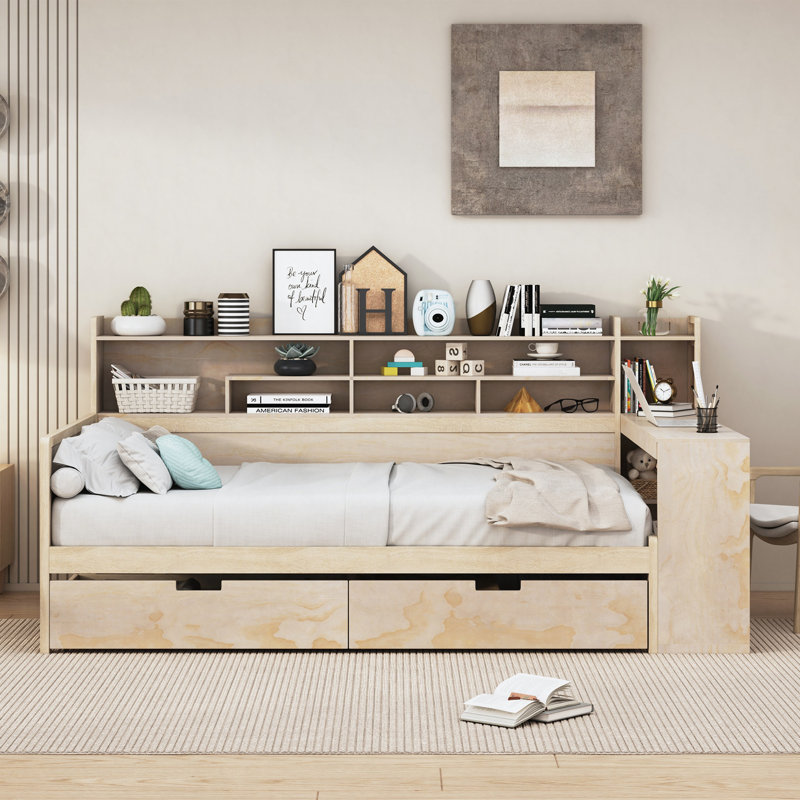 Multi-functional Bed with Two Storage Drawers and Study Desk